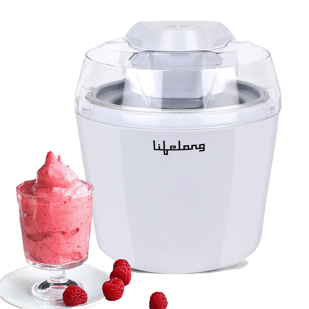 

Lifelong 9.5 Watts Frozen Dessert Maker (Ice Cream, Sorbet, Slush and Frozen Yogurt Maker, LLICM15, White), No color