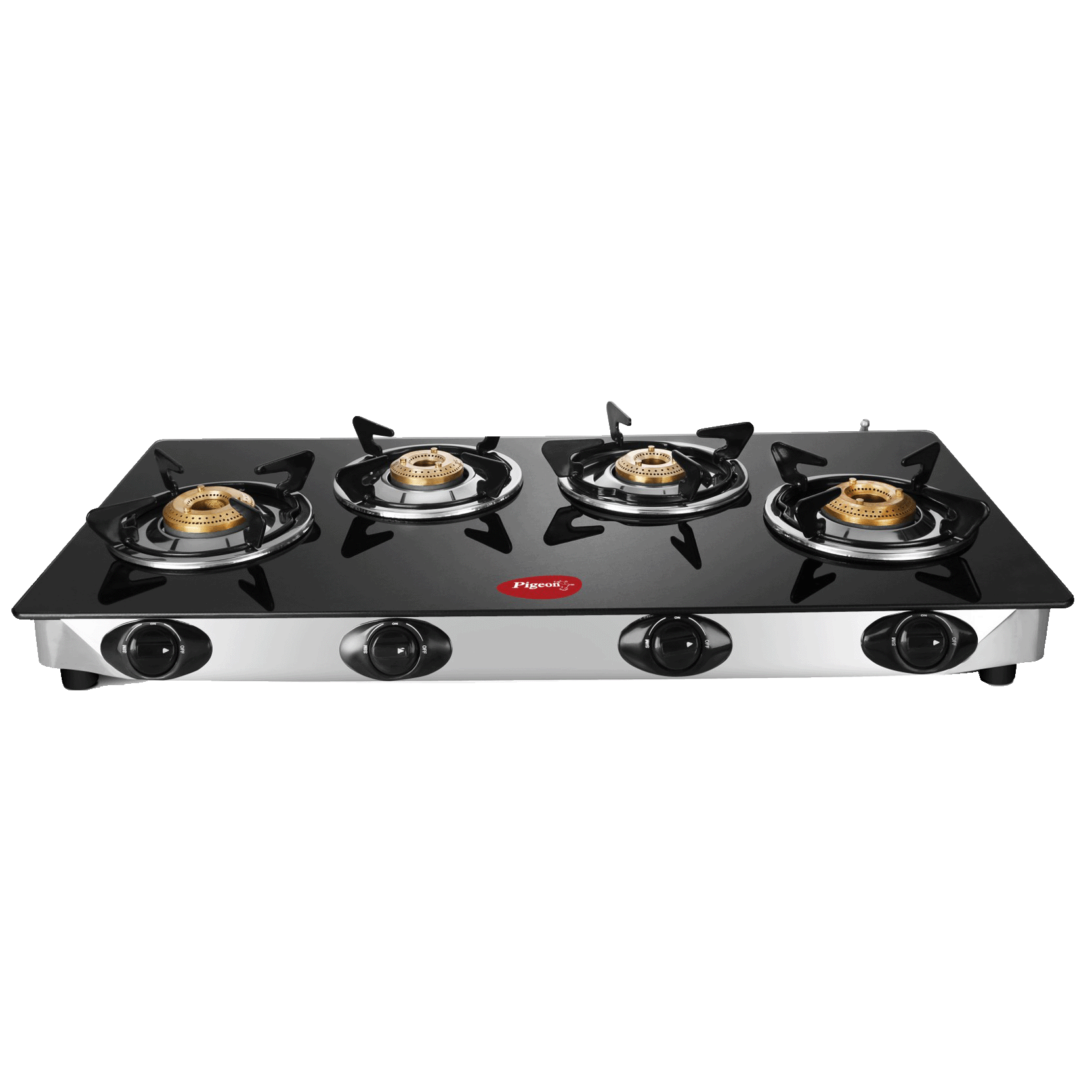Pigeon Scarlet 4 Burner Toughened Glass Top Gas Stove (Spill-Proof Pan Support, 14329, Black)_1