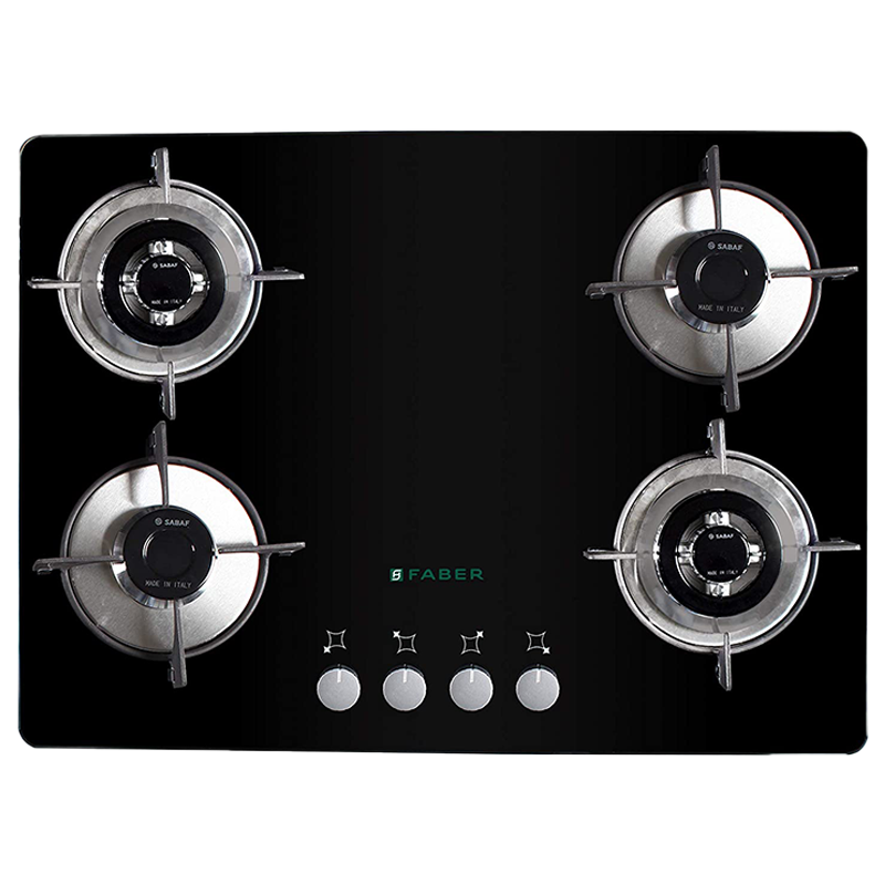 Faber 4 Burner Glass Built-in Gas Hob (Cast Iron Pan Support, GB 724 MT, Black)_1