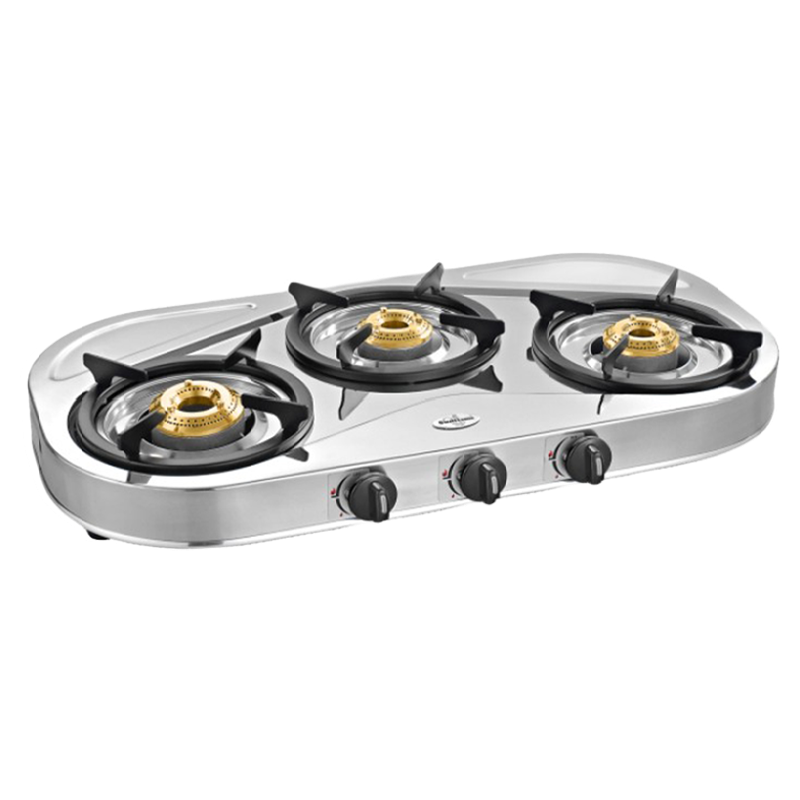 Sunflame Shakti Star 3 Burners Gas Stove (ISI Marked, Silver)