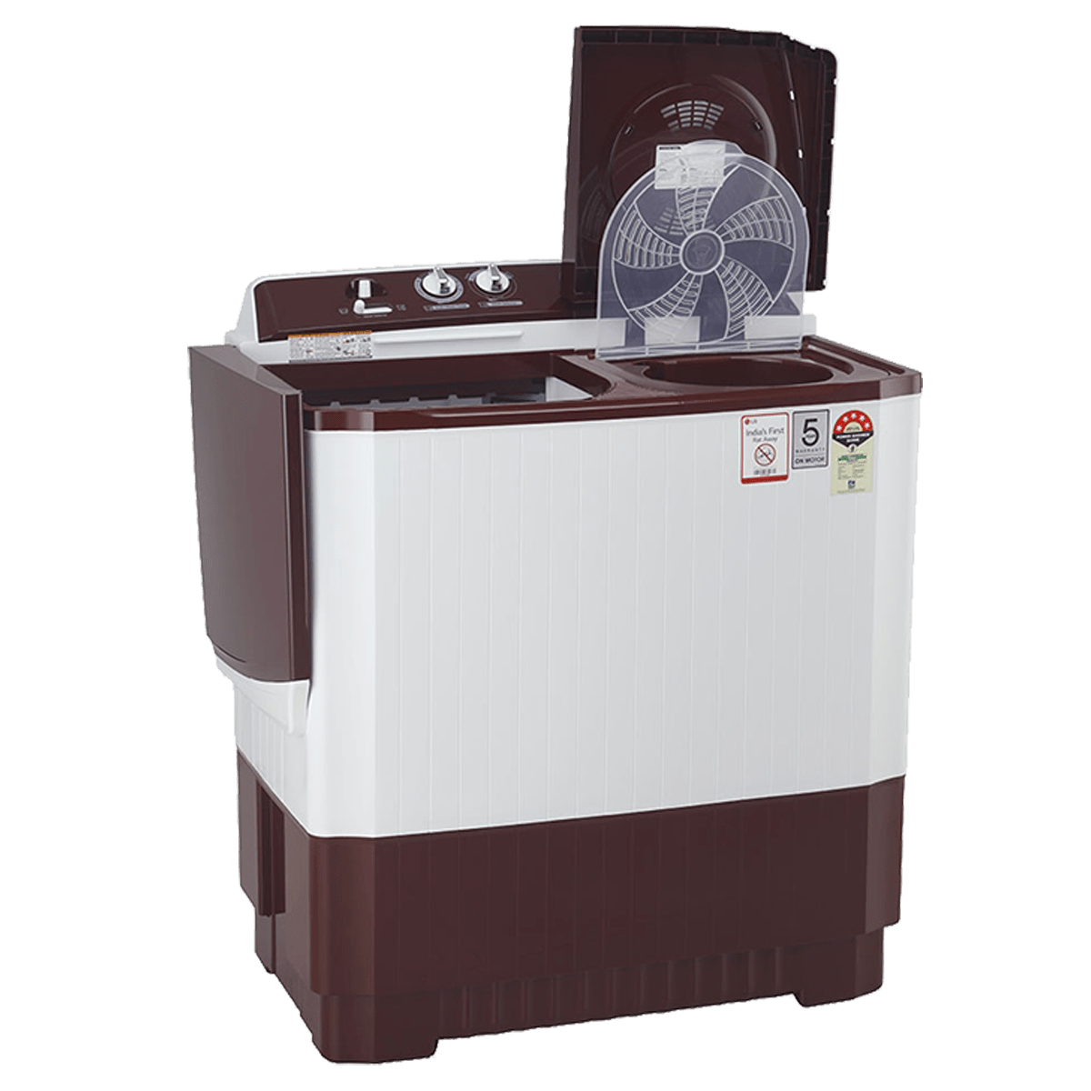

LG 10 kg 5 Star Semi-Automatic Top Load Washing Machine (Roller Jet Pulsator, P1040SRAZ.ABGQEIL, Burgundy), No color