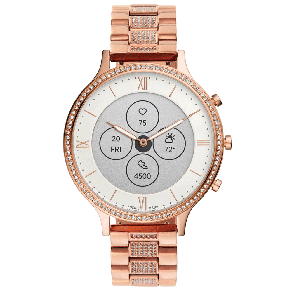 Fossil Hybrid HR Charter Smart Watch (42 mm) (Water Resistance, FTW7012, White/Rose Gold, Stainless Steel)