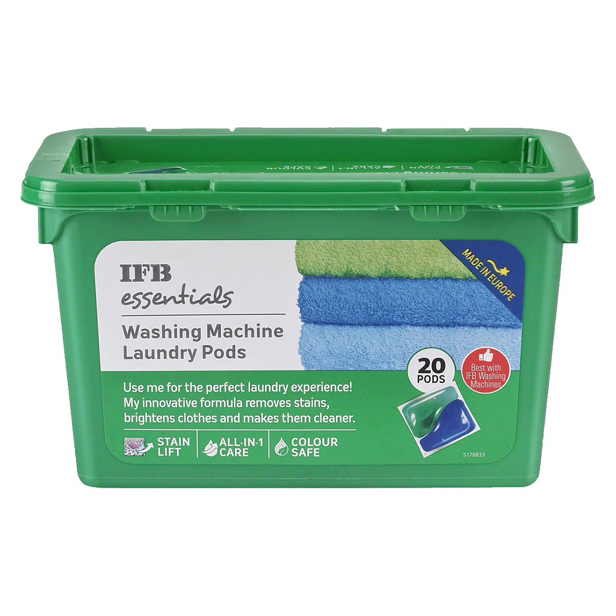 IFB Essentials Liquid Detergent For Top Load/Front Load Washing Machines (20 pods (490ml), Washing Machine La, Green)_1