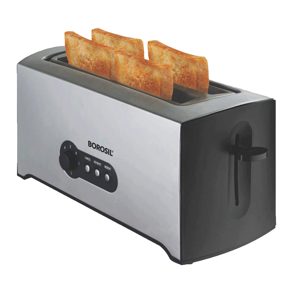 Borosil Krispy 1500 Watts 4 Slice Automatic Pop-Up Toaster (Dual Bread Guide, BTO1500SS22, Silver)_1