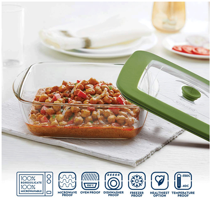 Borosil Square Dish with Lid for Microwave Oven and Refrigerator (Extreme Temperature Resistance, IYSQGRL2200, Transparent)_3