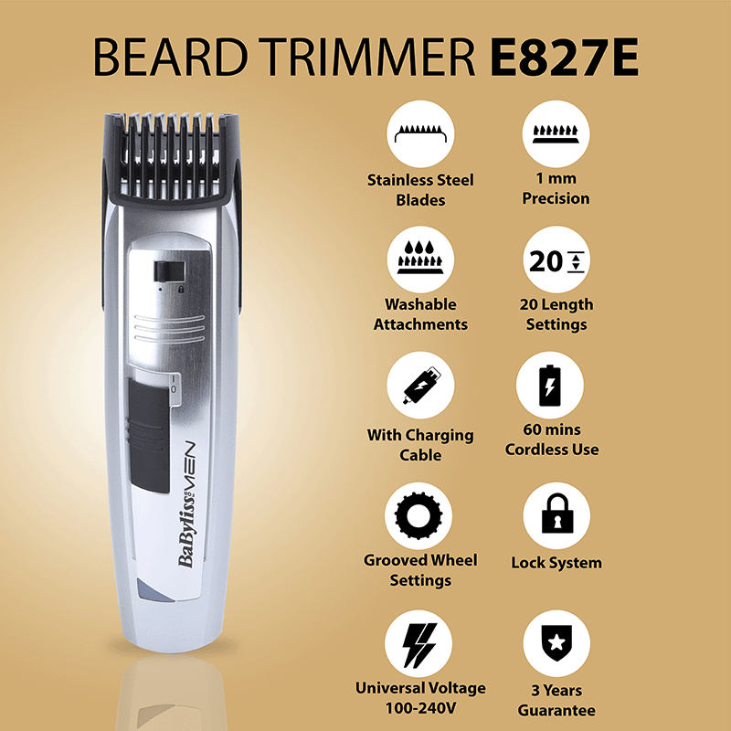 Babyliss Stainless Steel Blades Cord/Cordless Operation Beard Trimmer (E827E, Silver)_4