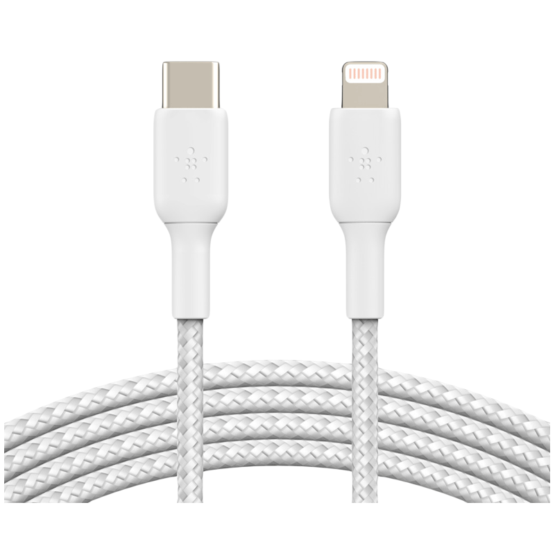 Belkin Boost Charge Nylon 1 Meter USB 2.0 (Type-C) to Lightning Power/Charging USB Cable (For iPhones/iPads, CAA004BT1MWH, White)