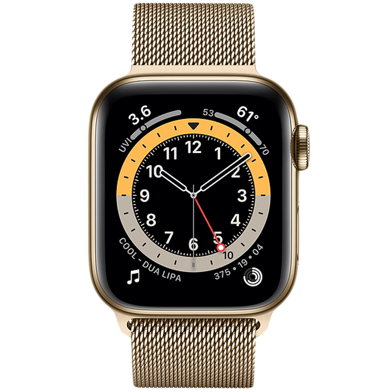 

Apple Watch Series 6 (GPS+Cellular, 44mm) (Ambient Light Sensor, M09G3HN/A, Gold, Milanese Loop), No color