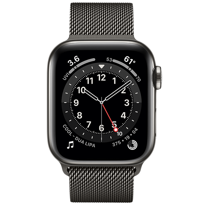 

Apple Watch Series 6 (GPS+Cellular, 44mm) (Ambient Light Sensor, M09J3HN/A, Graphite, Milanese Loop), No color