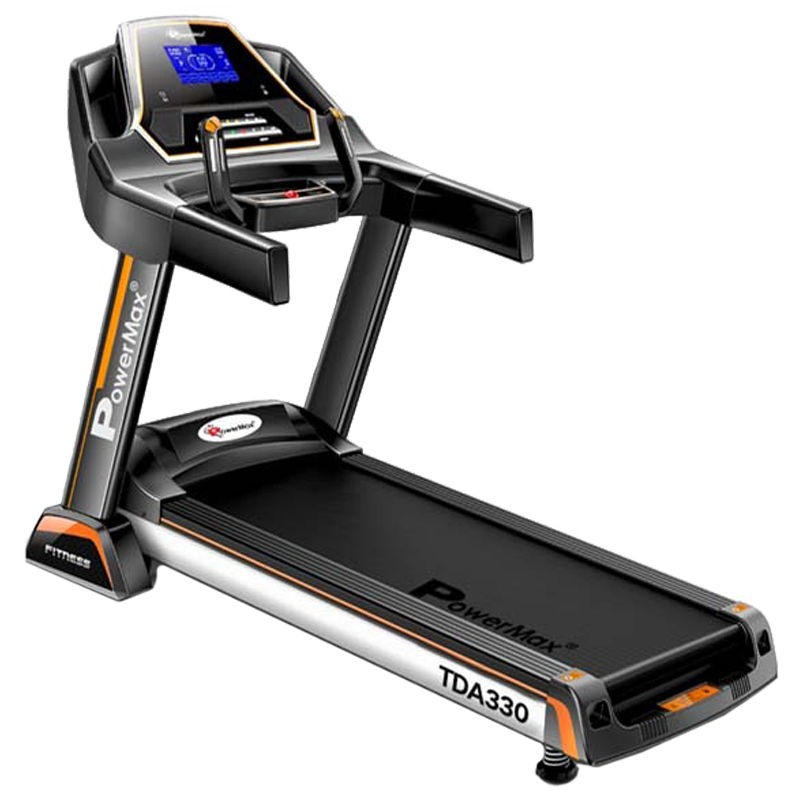 PowerMax MaxTrek 6 HP Foldable Motorized Treadmill (Hydraulic Soft-drop System, TDA-330, Orange/Black)_1