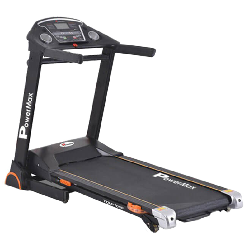 PowerMax MaxTrek 4 HP Foldable Motorized Treadmill (Anti-Bacterial Powder Coat Finish, TDM-105S, Black/Orange)_1