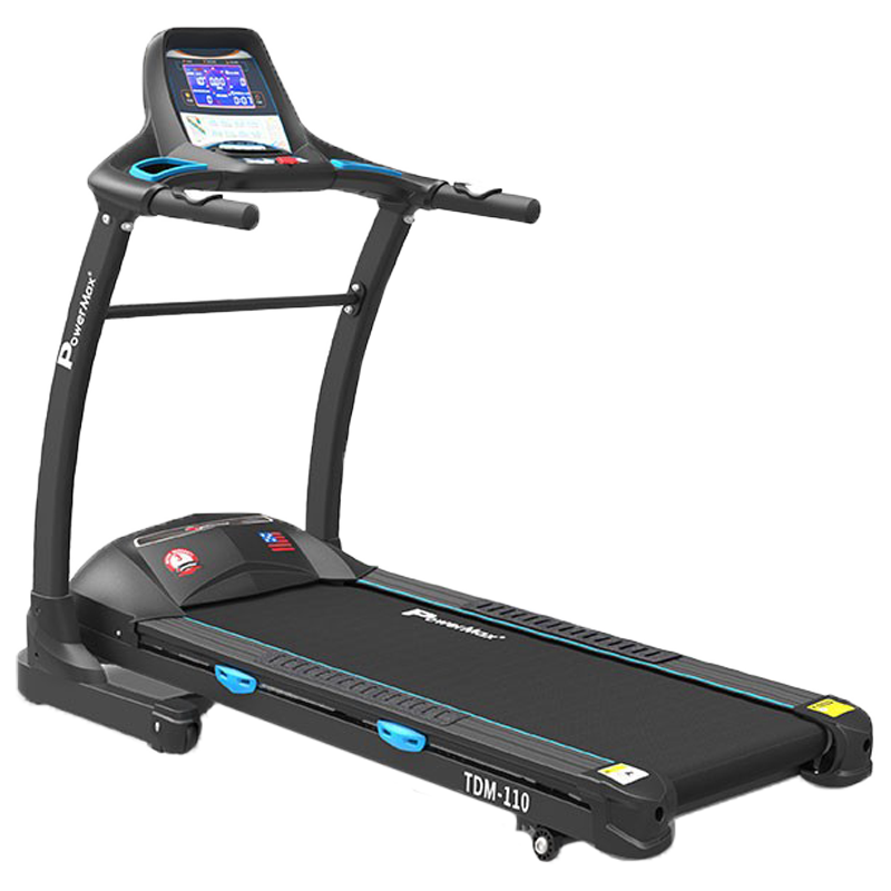 PowerMax MaxTrek Foldable Motorized Treadmill (Anti-Bacterial Powder Coat Finish, TDM-110, Black/Blue)_1