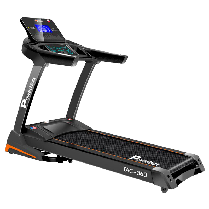 PowerMax MaxTrek 6 HP Foldable Motorized Treadmill (Hydraulic Softdrop System, TAC-360, Orange/Black)_1