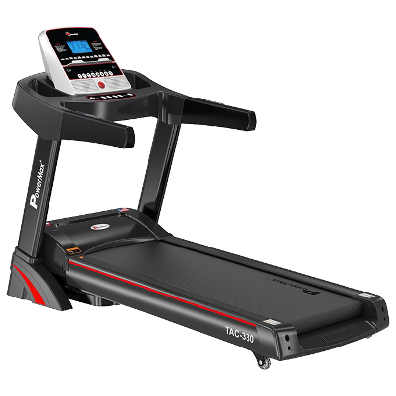 PowerMax MaxTrek 6 HP Foldable Motorized Treadmill (Hydraulic Softdrop System, TAC-330, Red/Black)_1