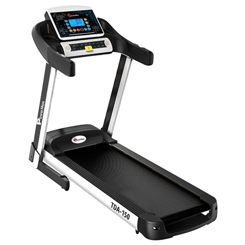 PowerMax MaxTrek 5 HP Foldable Motorized Treadmill (Anti-Bacterial Powder Coat Finish, TDA-150, Black/White)_1