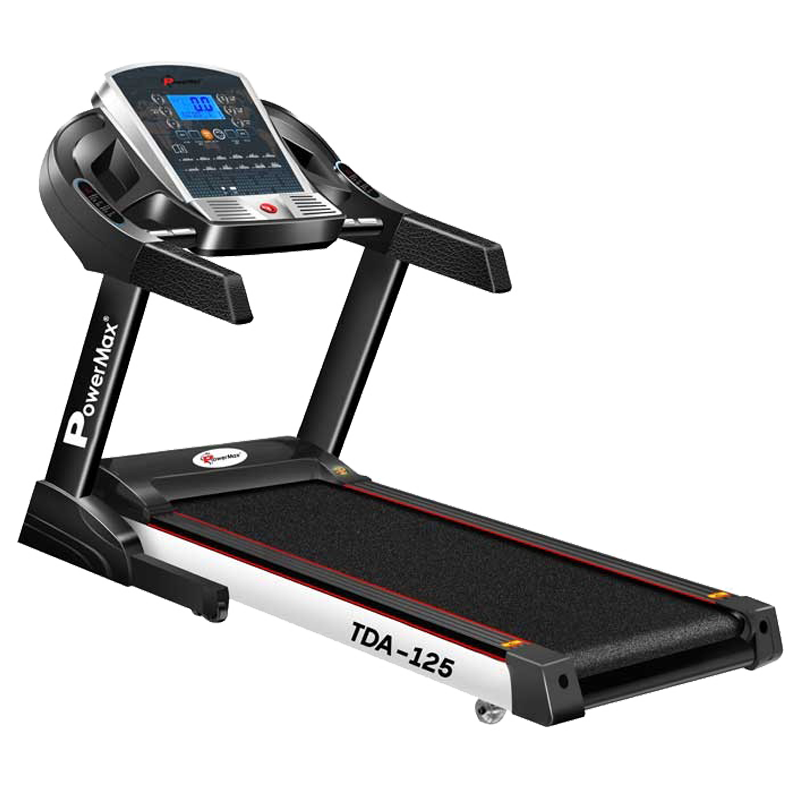 PowerMax MaxTrek 4 HP Foldable Motorized Treadmill (Anti-Bacterial Powder Coat Finish, TDA-125, Black/White)_1