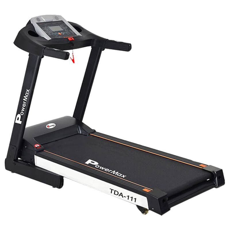 PowerMax MaxTrek Foldable Motorized Treadmill (Anti-Bacterial Powder Coat Finish, TDA-111, Black/White)_1
