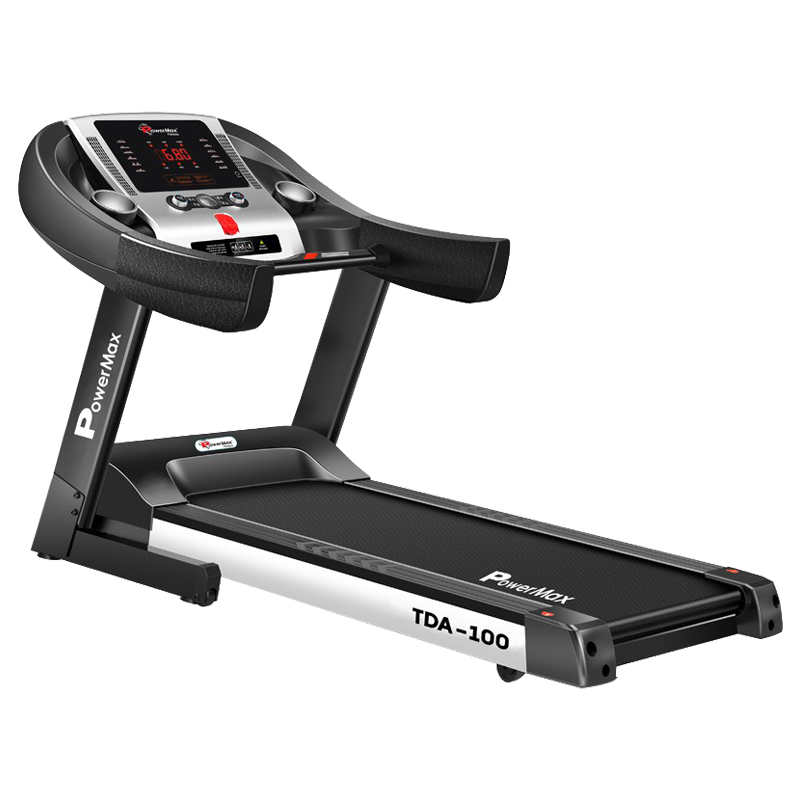 PowerMax MaxTrek Foldable Motorized Treadmill (Anti-Bacterial Powder Coat Finish, TDA-100, Black/White)_1