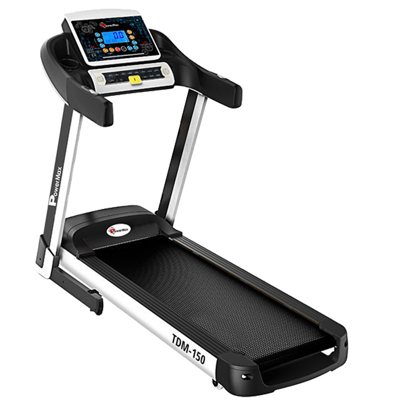 PowerMax MaxTrek 5 HP Foldable Motorized Treadmill (Anti-Bacterial Powder Coat Finish, TDM-150, Black/White)_1