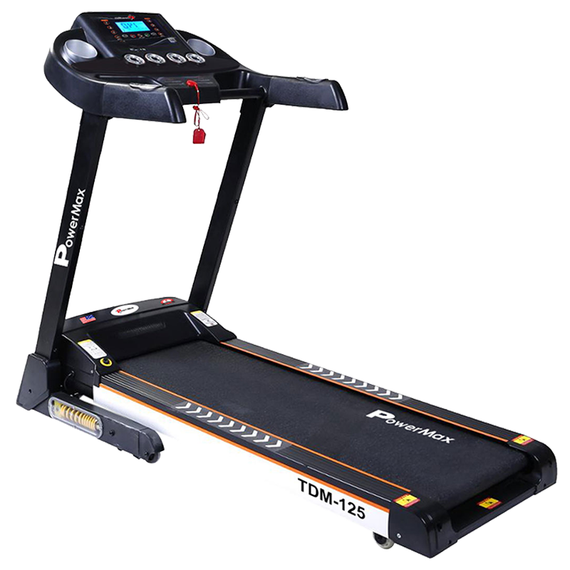PowerMax MaxTrek 4 HP Foldable Motorized Treadmill (Anti-Bacterial Powder Coat Finish, TDM-125, Black/White)_1