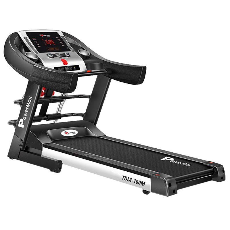 PowerMax MaxTrek 4 HP Foldable Motorized Treadmill (Anti-Bacterial Powder Coat Finish, TDM-100M, Black/Silver)_1