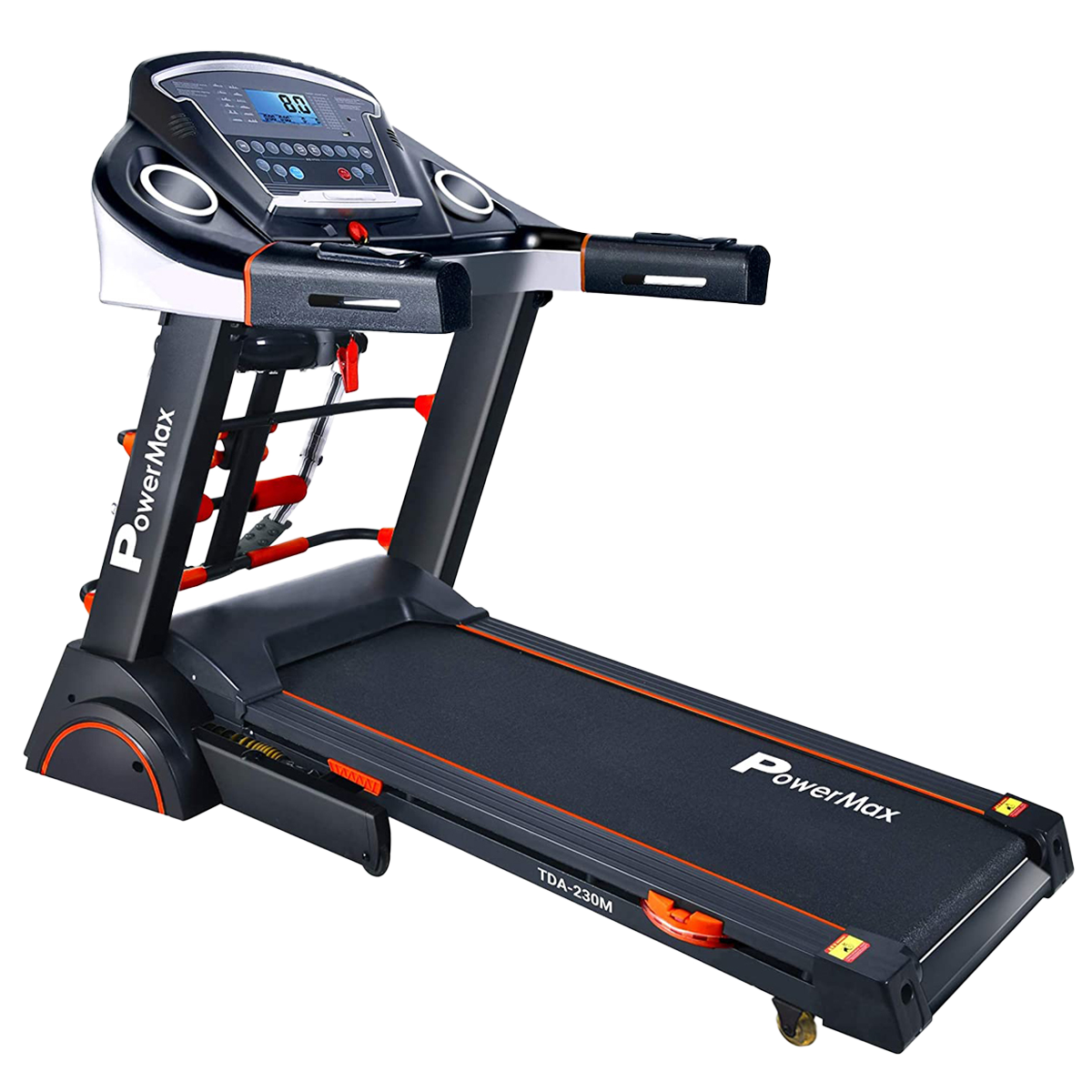 PowerMax MaxTrek 3 HP Foldable Motorized Treadmill (Anti-Bacterial Powder Coat Finish, TDA-230M, Black/Orange)_1