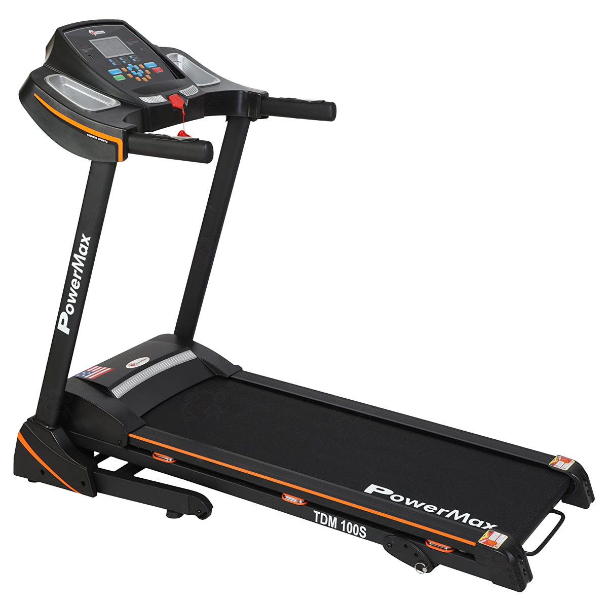 PowerMax MaxTrek 3 HP Foldable Motorized Treadmill (Anti-Bacterial Powder Coat Finish, TDM-100S, Orange/Black)_1