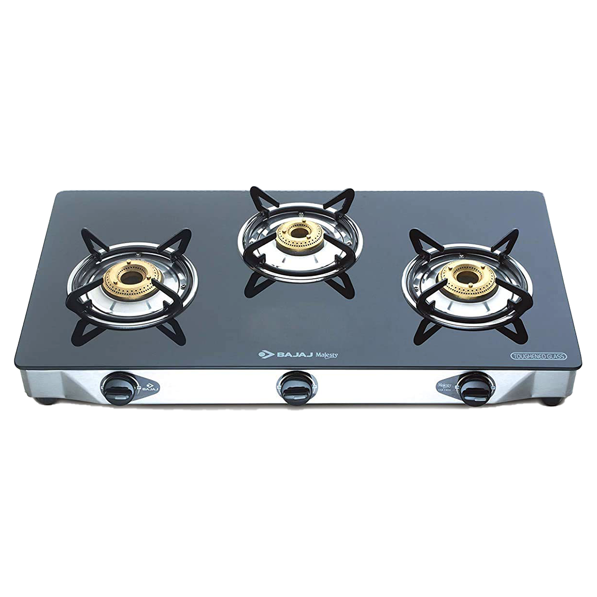 

Bajaj 3 Burner Glass Gas Stove (Thermal Efficient Brass Burner, Majesty CGX3 Eco, Black), No color