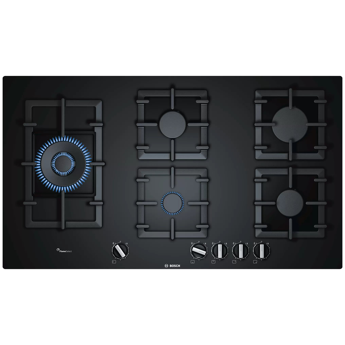 Bosch Serie | 6 5 Burner Stainless Steel Built-in Gas Hob (Flame Failure Safety Device, PPS9A6B90I, Black)_1