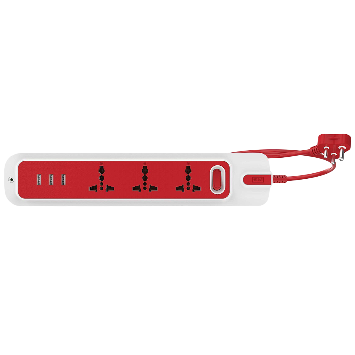 GM Lemoid 10 Amps 3 Sockets Surge Protector (2.1 Meters, 3260, White/Red)