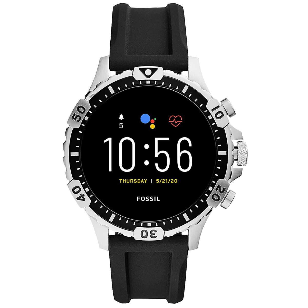 Fossil Gen 5 Garrett HR Smart Watch (GPS, 46 mm) (Water Resistance, FTW4041, Black, Silicon)