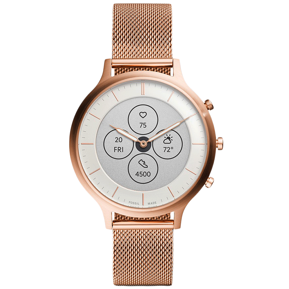 Fossil Hybrid HR Charter Smart Watch (42 mm) (Water Resistance, FTW7014, White/Rose Gold, Stainless Steel)