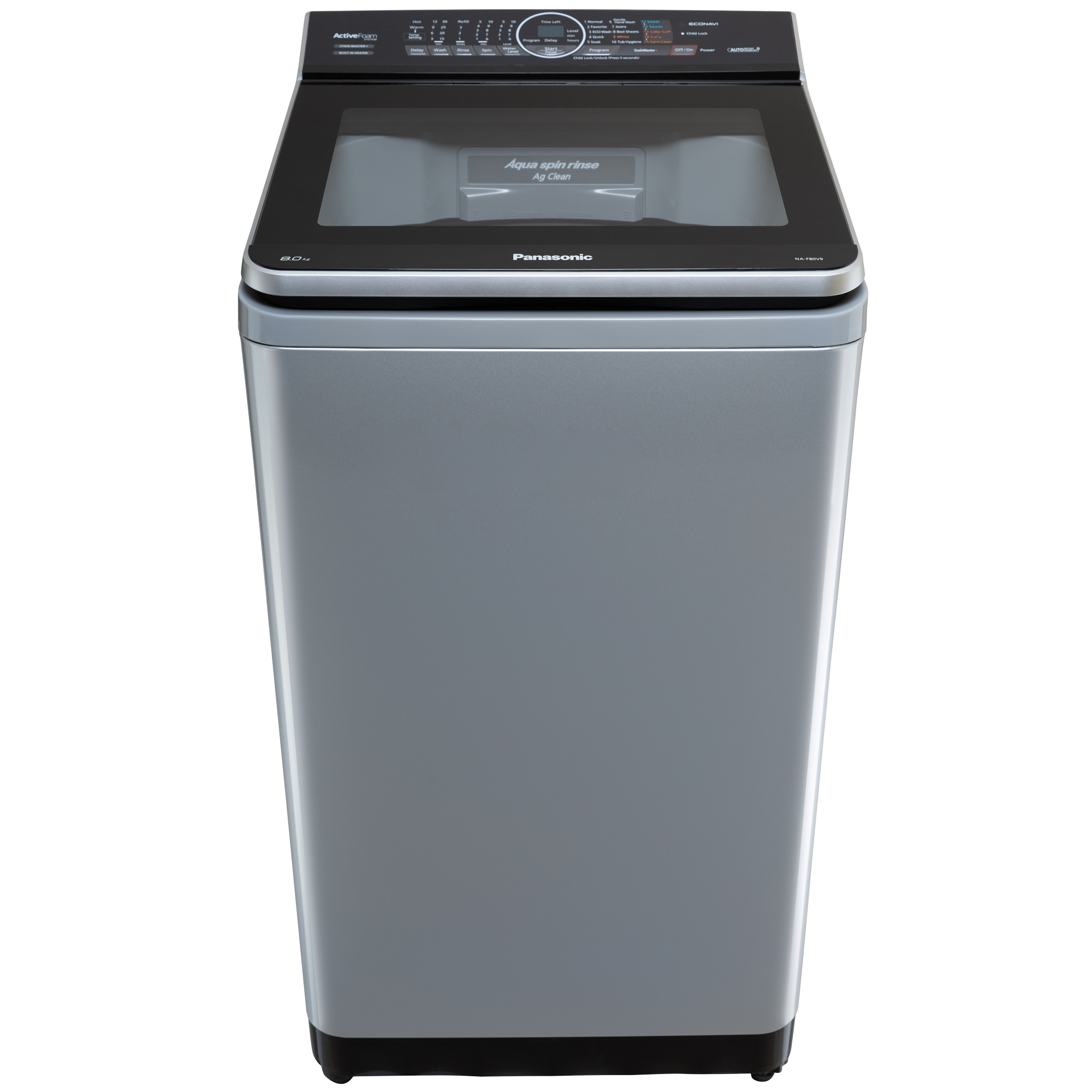 

Panasonic 8 kg 5 Star Fully Automatic Top Load Washing Machine (Aqua Spin Rinse, NA-F80V9LRB, Grey), No color