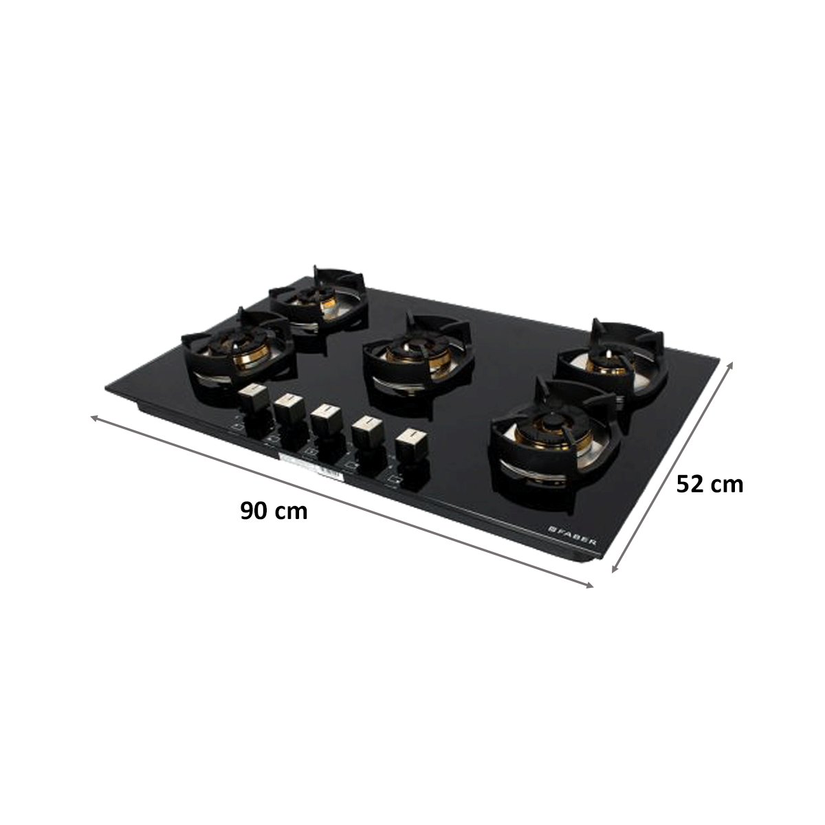 Faber Nexus IND HT905 CRS BR CI AI 5 Burner Toughened Glass Built-in Gas Hob (Auto Ignition, 106.0606.345, Black)_2