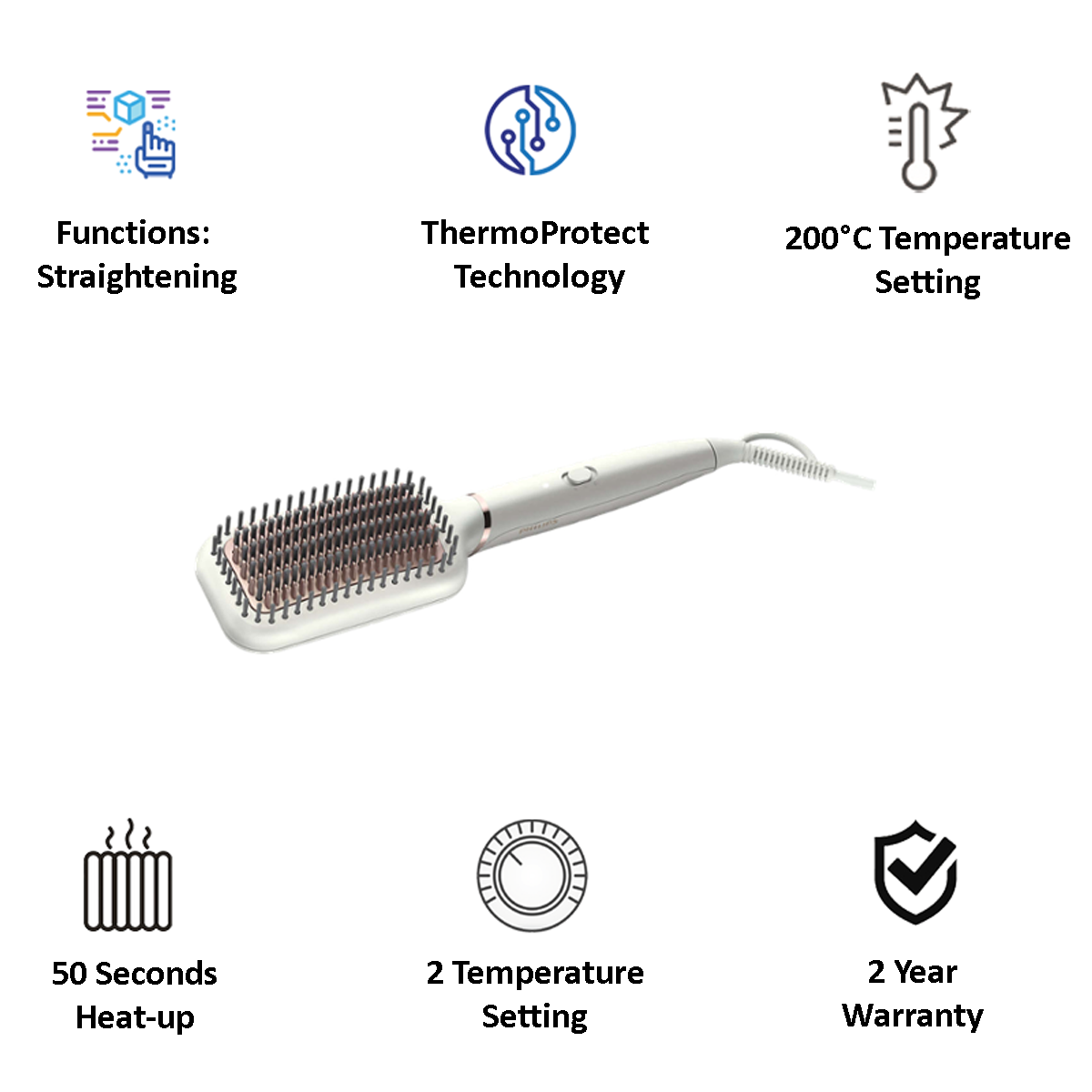 Philips Advanced Corded Heated Straightening Brush (ThermoProtect Technology, BHH880/50, Pearl White)_4