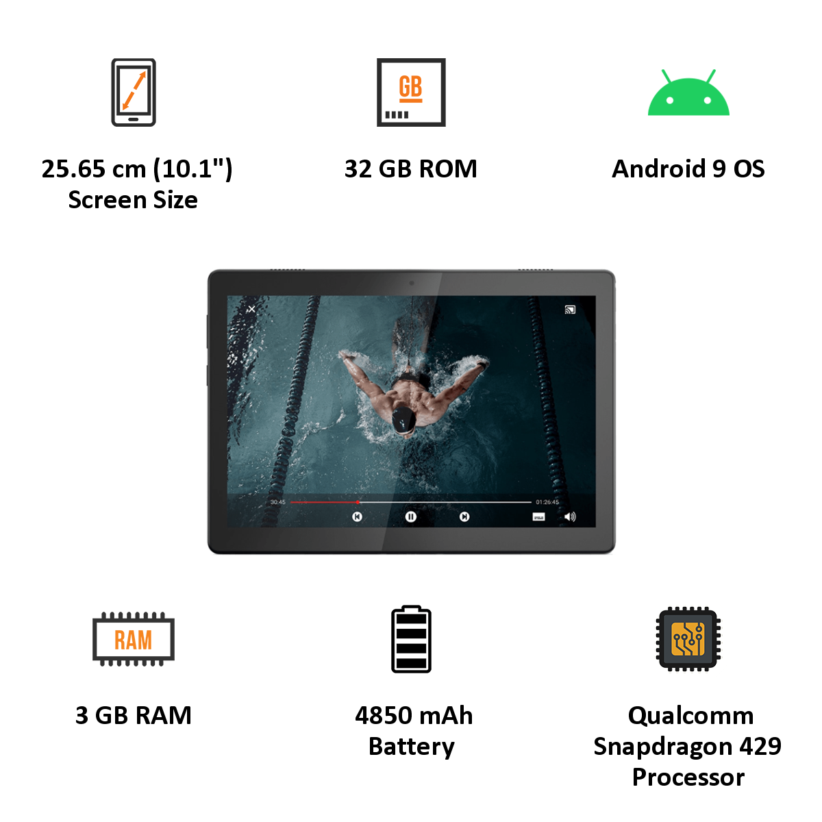 Lenovo M10 Wi-Fi + 4G Android Tablet (Android 9.0 Pie, Qualcomm Snapdragon 429, 25.65 cm (10.1 Inches), 3GB RAM, 32GB ROM, ZA4K0028IN, Slate Black)_3
