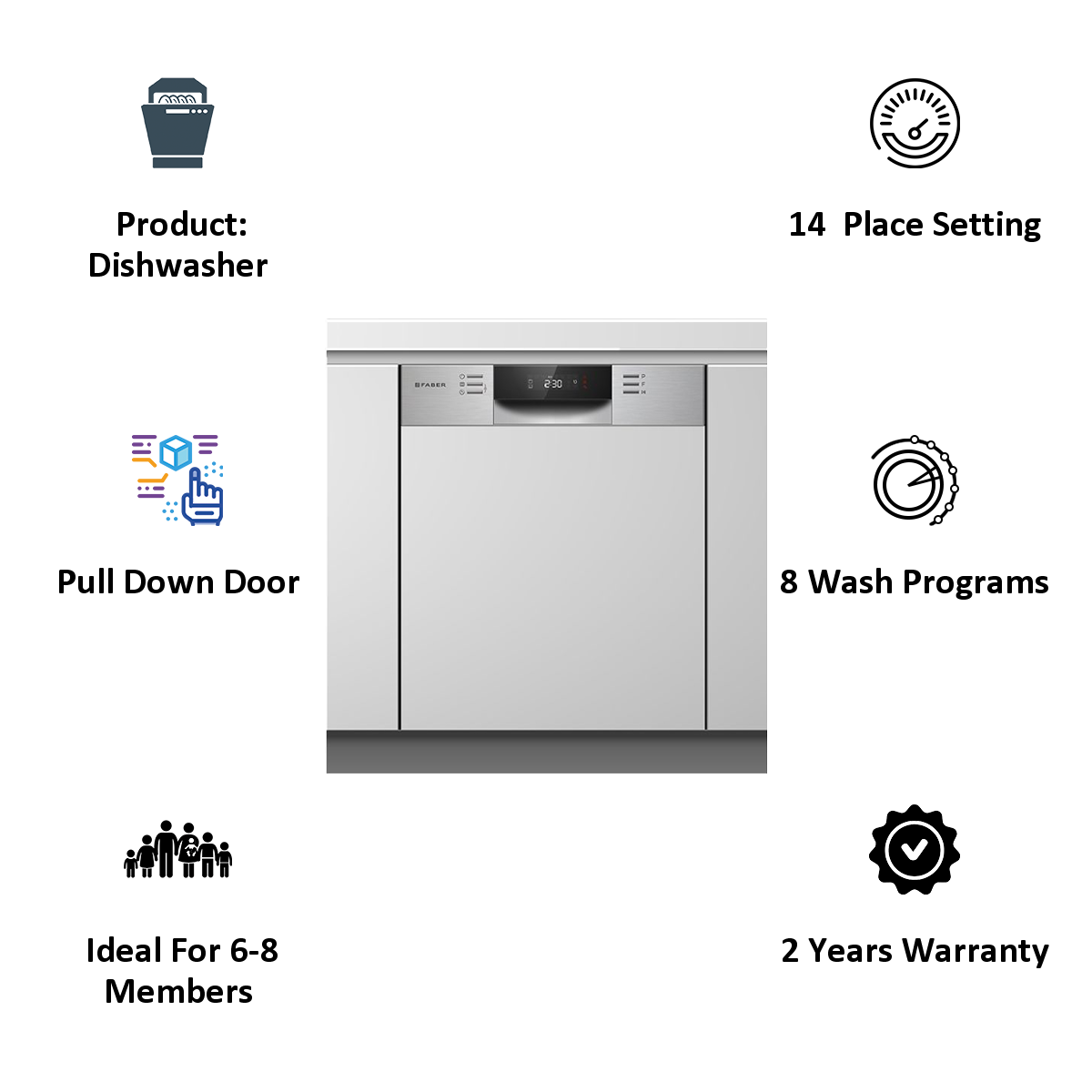 Faber 14 Place Setting Built-In Dishwasher (Dual Zone Wash, FSID 8PR 14S, Stainless Steel)_3