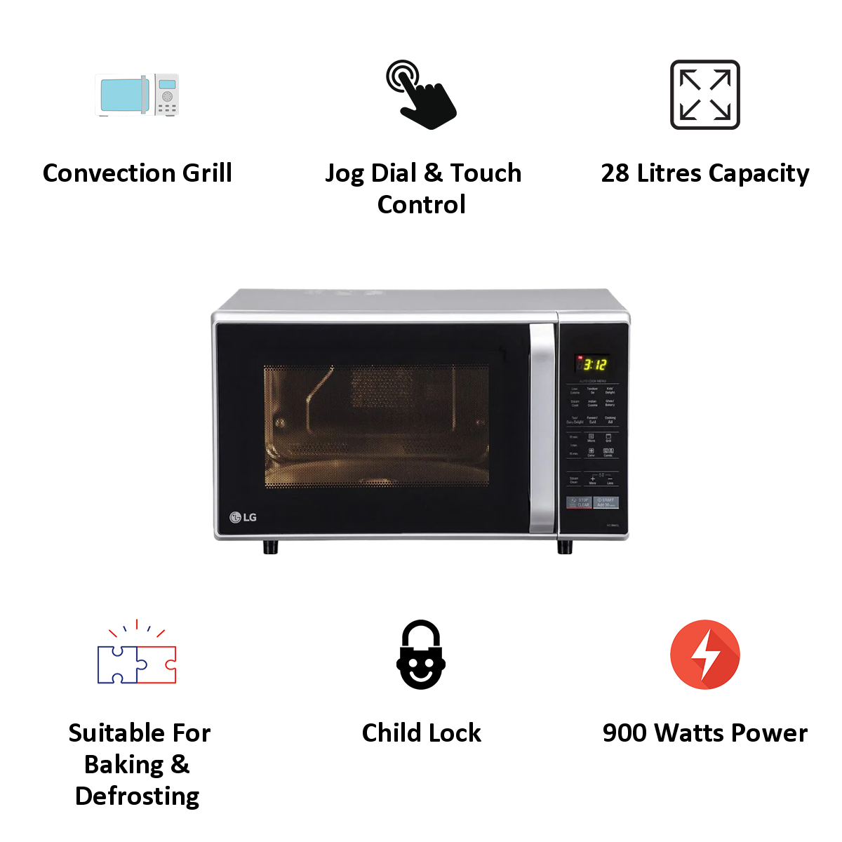 LG 28 Litres Convection Microwave Oven (MC2846SL, Silver)_4