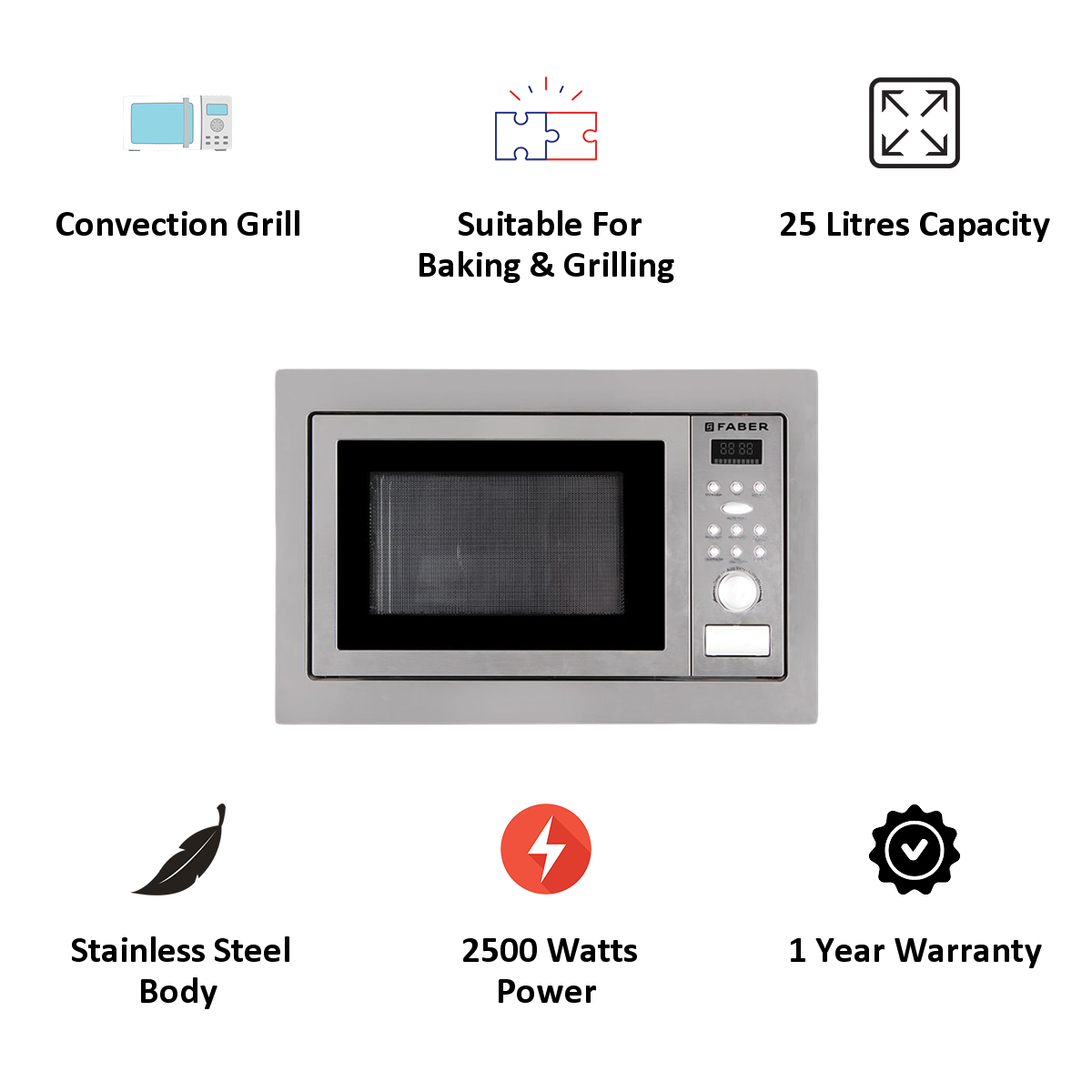 Faber 25 Litres Built-in Microwave Oven (10 Auto Cook Menus, FBI MWO 25L CGS BK, Stainless Steel)_4