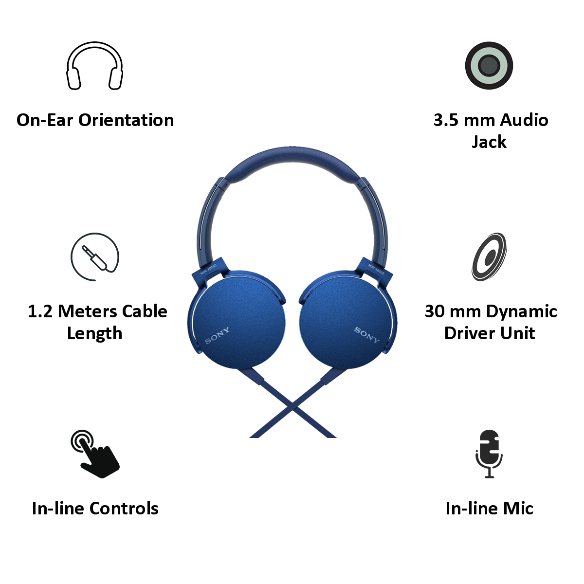 Sony MDR XB550AP On Ear Headphones with Mic (Blue)_3