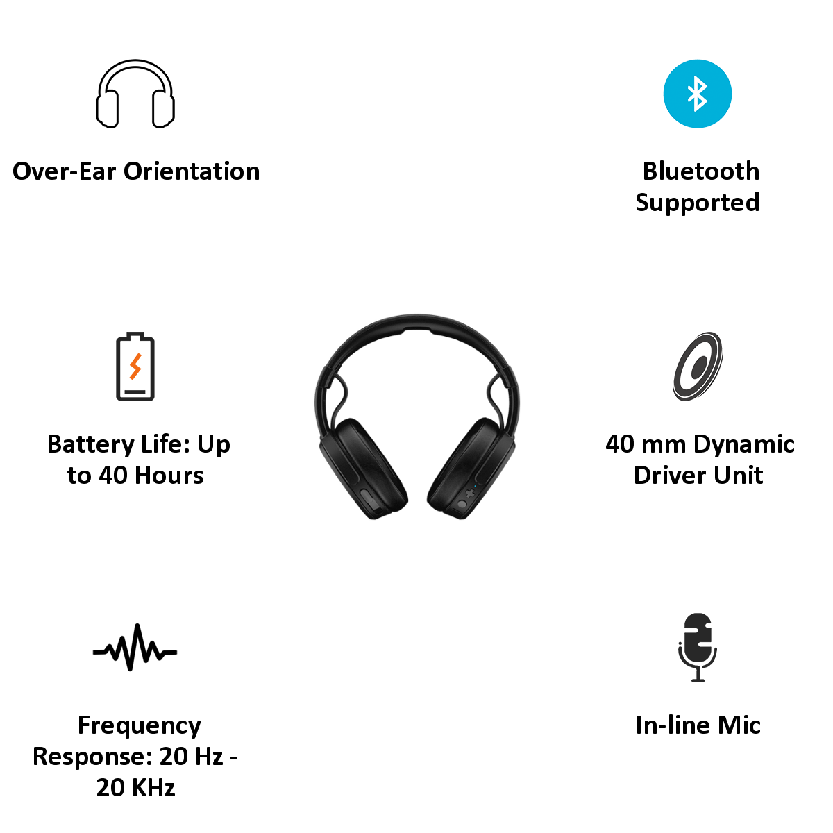 Skullcandy Crusher Over Ear Bluetooth Headphones (Black)_3