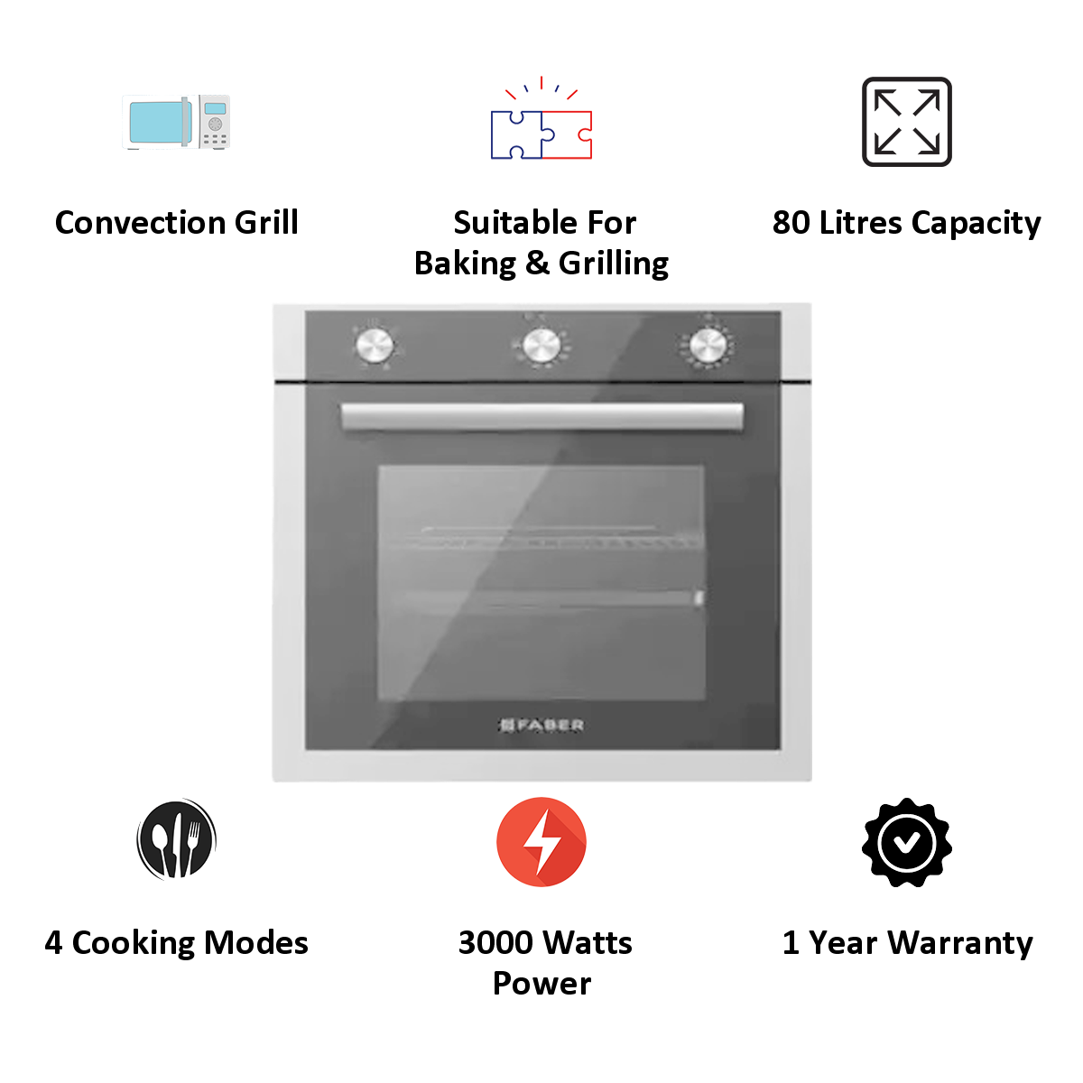 Faber 80 Litres Built-in Oven (4 Cooking Functions, FBIO 80L 4F, Black)_3