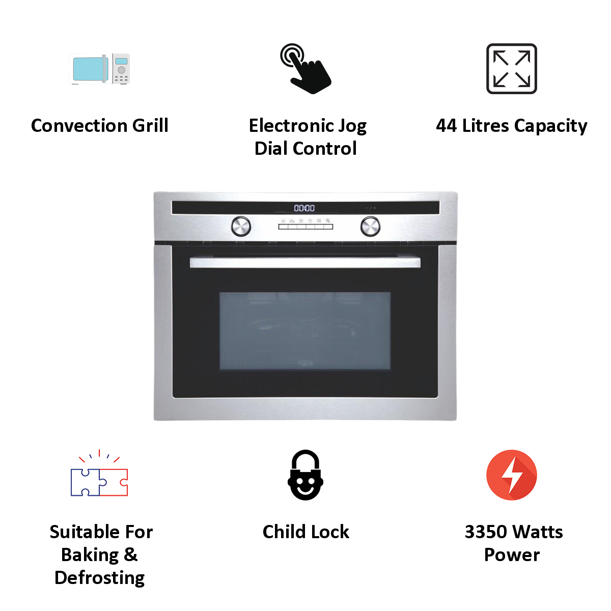Elica 44 Litres Built-in Oven (LED Display, EPBICMBOOVNTRM 44L, Steel)_3