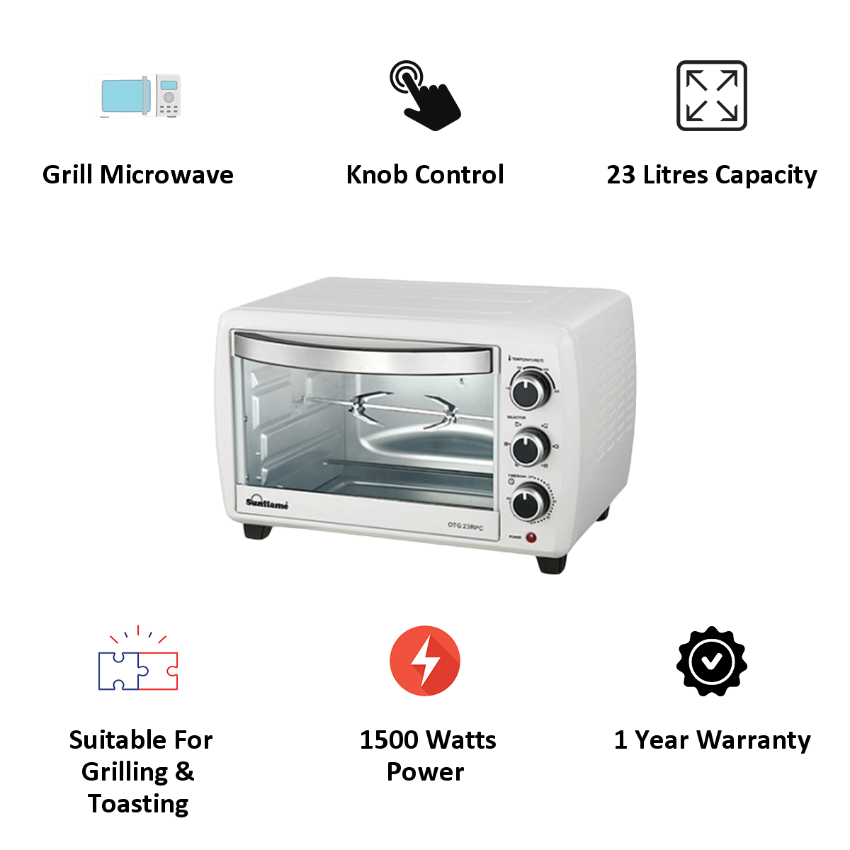 Sunflame 23 Litres Oven Toaster Grill (23 RPC, White)_3