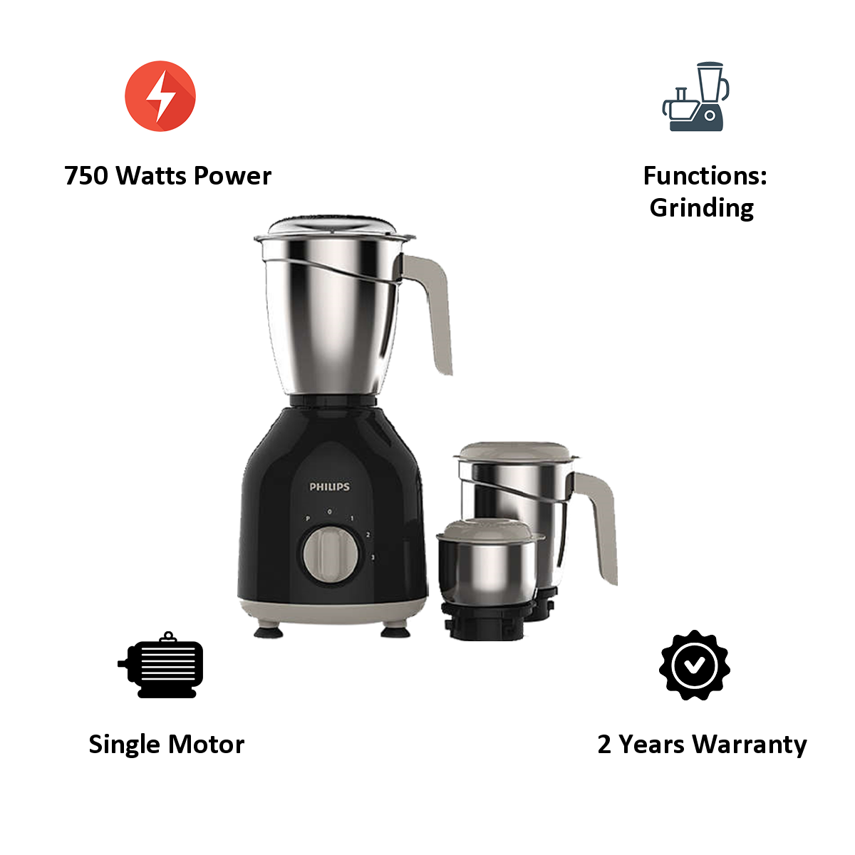 Buy PHILIPS 750 Watt 3 Jars Mixer Grinder (Turbo Motor, Premium Blue)  Online - Croma