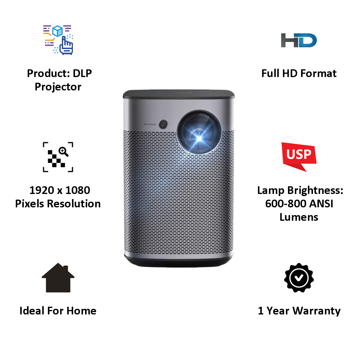 Indoor/Outdoor Smart - Online TV + + with Aluminium) Speakers Buy and Halo (DLP, 1080p Lumens, 9.0 ANSI Android Google 800 Harman/Kardon Smart XGIMI Projector Assistant, Projector Portable White Croma