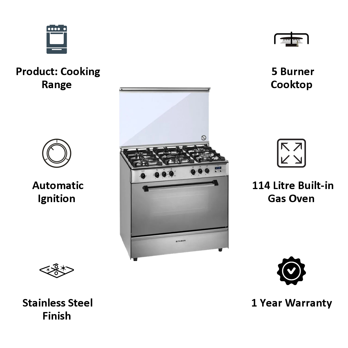 Faber Fcr 114L 5B Hecir 5 Burners Cooking Range (Stainless Steel)_3