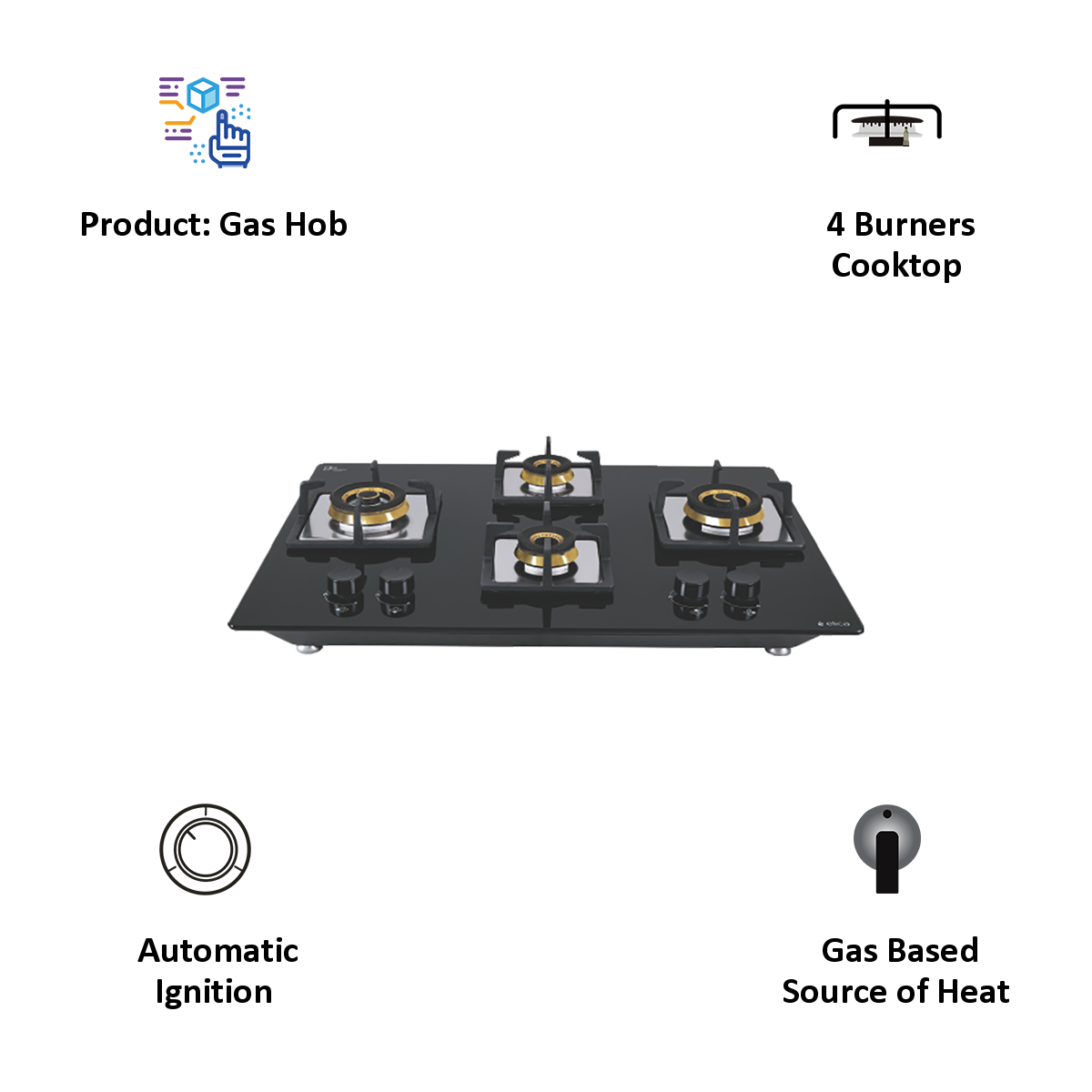 Buy Elica Flexi Fb Hct 470 Dx Tempered Glass Top 4 Burner Automatic Hob 