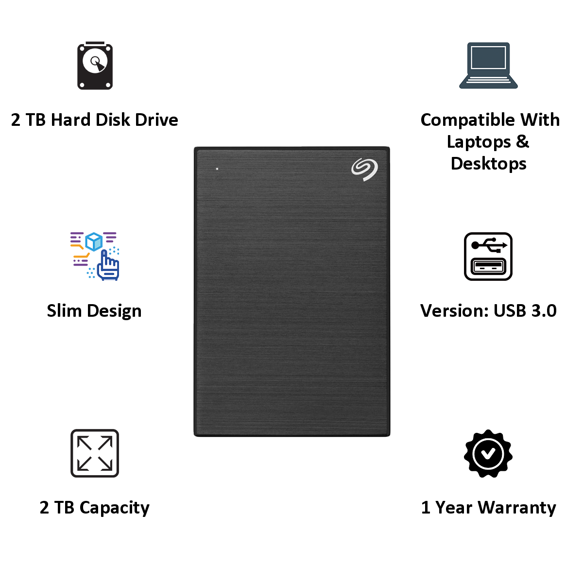 Buy Seagate Backup Plus Slim Portable 2TB USB 3.0 Hard Disk Drive (3-Year  Rescue Data Recovery, STHN2000400, Black) Online Croma