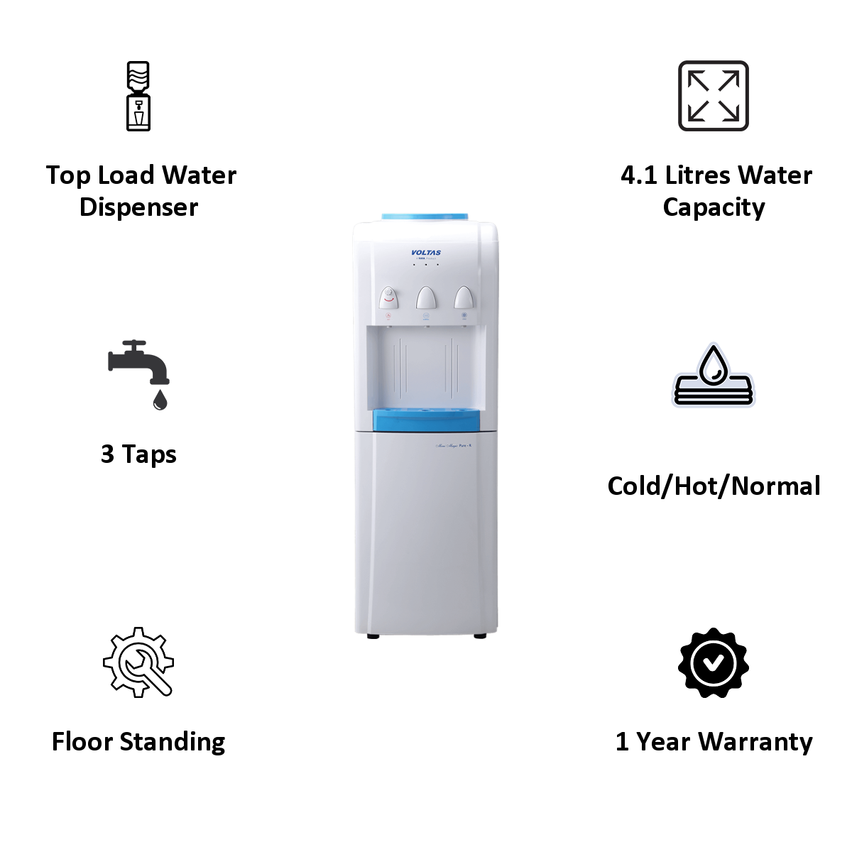 Voltas Minimagic Pure R 4.1 Litres 3 Taps Top Load Water Dispenser (6210204, White)_3